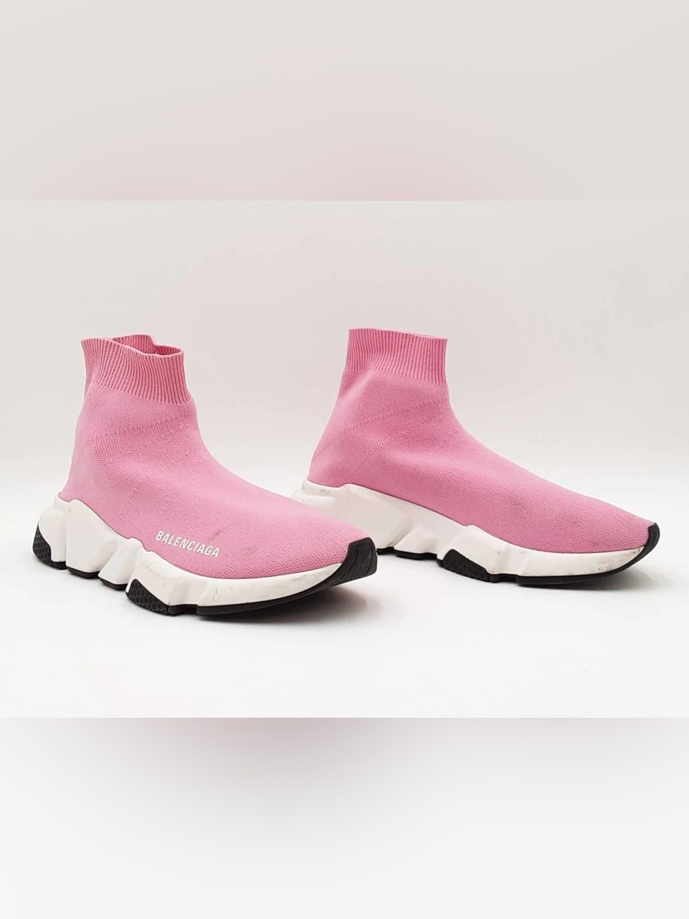 Balenciaga Pink Knit Sock Sneakers with White Midsole